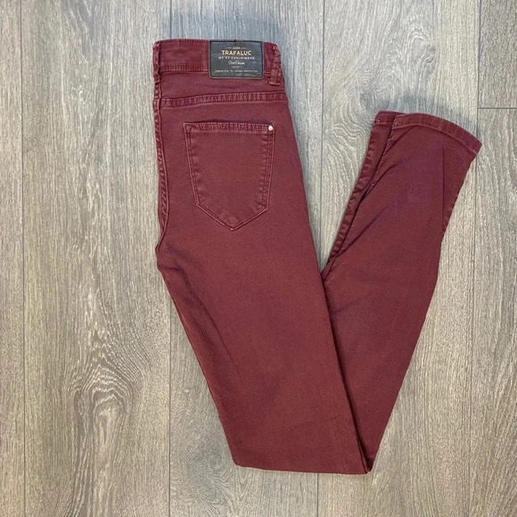 Zara Women's Skinny Jeans Coloured denim Slim Mid rise Maroon burgundy size 2 - Picture 4 of 16